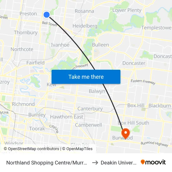 Northland Shopping Centre/Murray Rd to Deakin University map