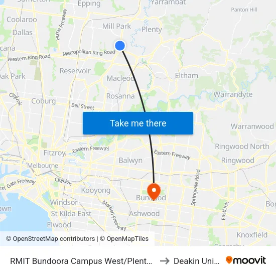 RMIT Bundoora Campus West/Plenty Rd to Deakin University map