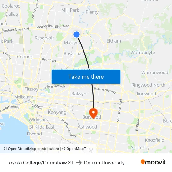 Loyola College/Grimshaw St to Deakin University map