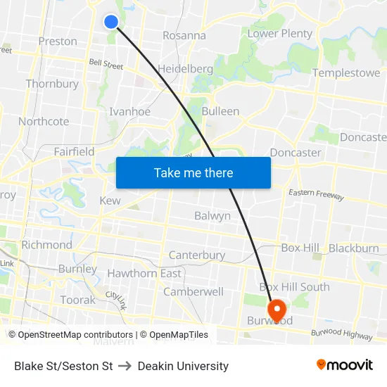 Blake St/Seston St to Deakin University map