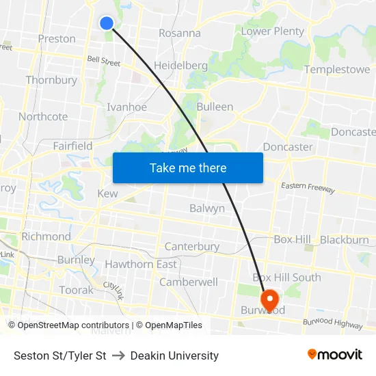 Seston St/Tyler St to Deakin University map