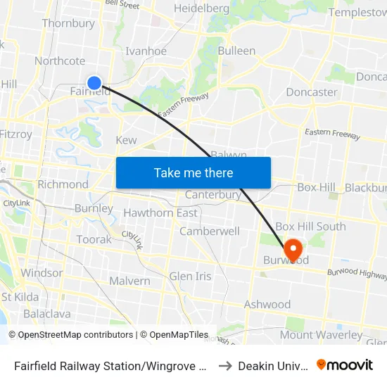 Fairfield Station/Wingrove St to Deakin University map