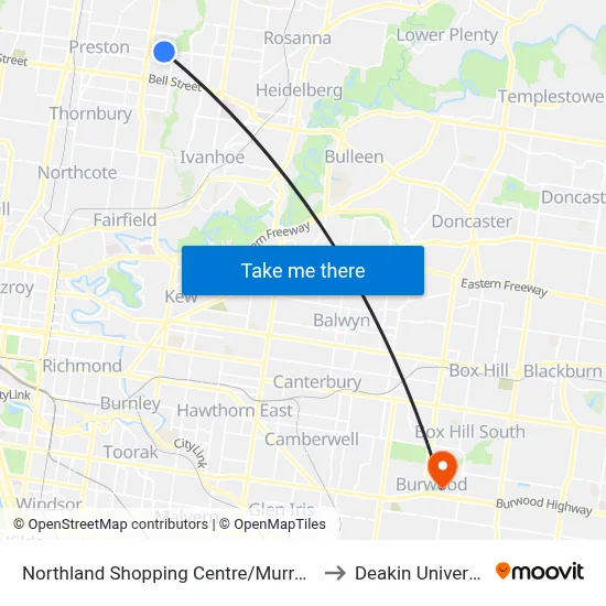 Northland Shopping Centre/Murray Rd to Deakin University map