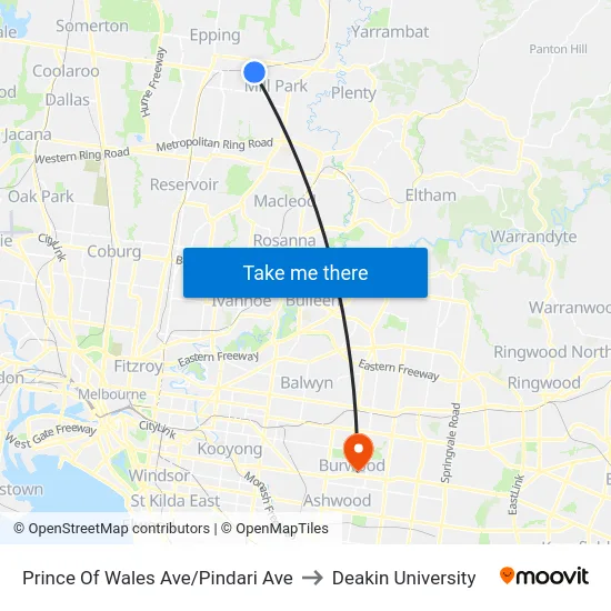 Prince Of Wales Ave/Pindari Ave to Deakin University map