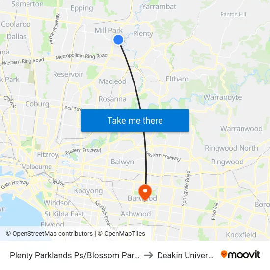 Plenty Parklands Ps/Blossom Park Dr to Deakin University map