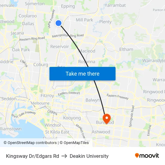 Kingsway Dr/Edgars Rd to Deakin University map