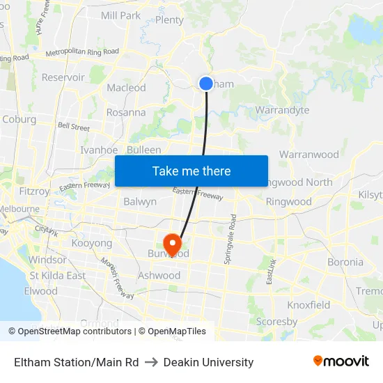 Eltham Station/Main Rd to Deakin University map