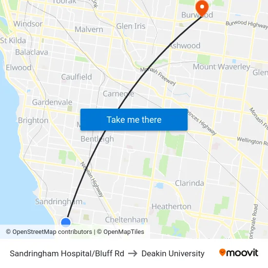 Sandringham Hospital/Bluff Rd to Deakin University map