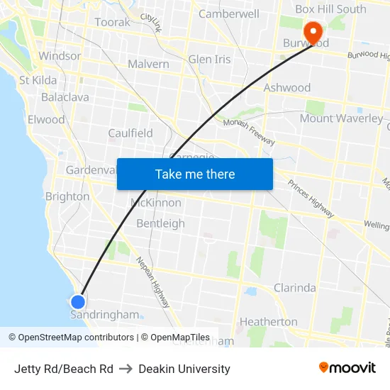 Jetty Rd/Beach Rd to Deakin University map