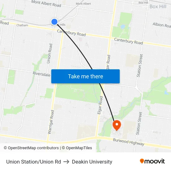 Union Station/Union Rd to Deakin University map