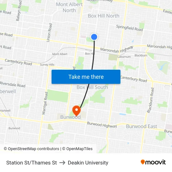 Station St/Thames St to Deakin University map