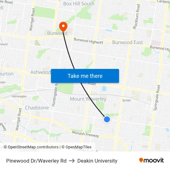 Pinewood Dr/Waverley Rd to Deakin University map