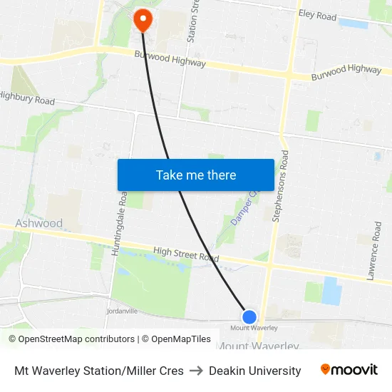 Mt Waverley Station/Miller Cres to Deakin University map