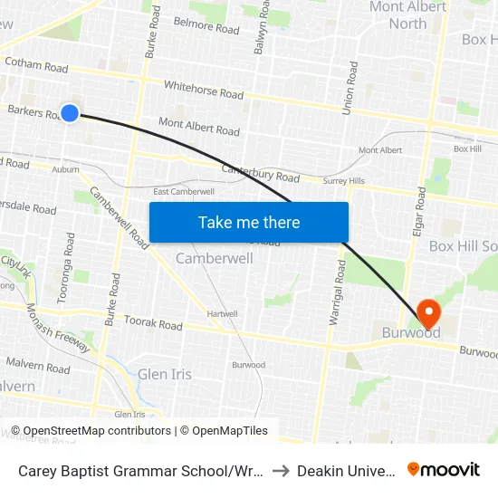 Carey Baptist Grammar School/Wrixon St to Deakin University map