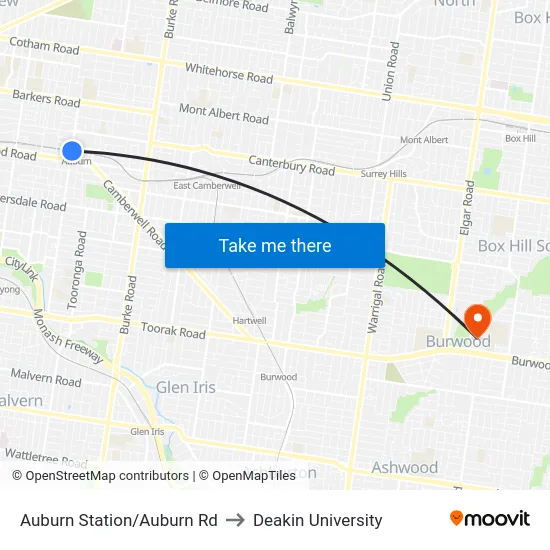 Auburn Station/Auburn Rd to Deakin University map
