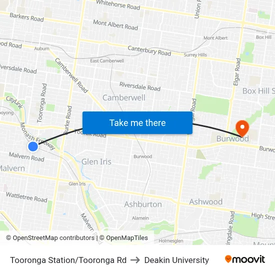 Tooronga Station/Tooronga Rd to Deakin University map