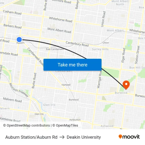 Auburn Station/Auburn Rd to Deakin University map