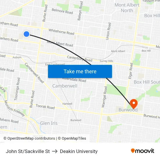 John St/Sackville St to Deakin University map