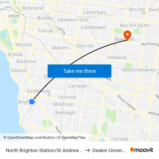 North Brighton Station/St Andrews St to Deakin University map
