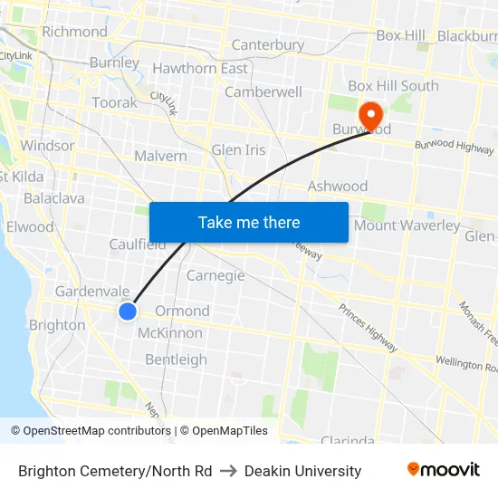Brighton Cemetery/North Rd to Deakin University map