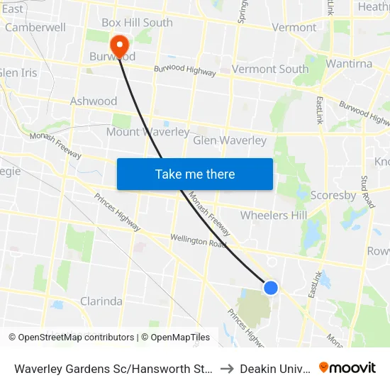 Waverley Gardens Sc/Hansworth St to Deakin University map