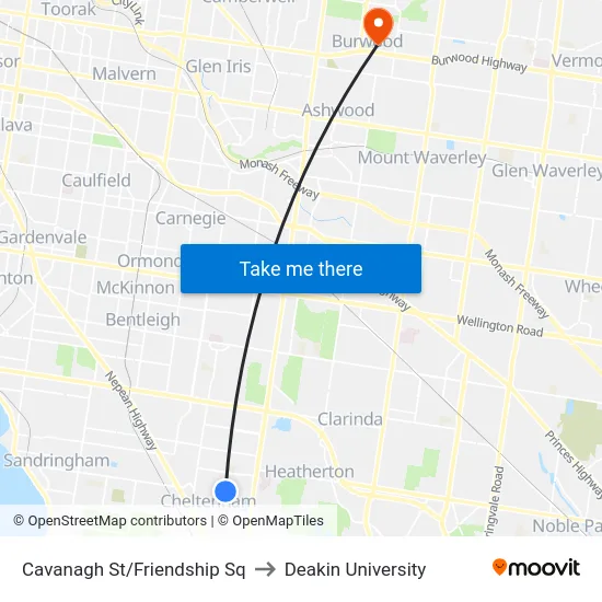 Cavanagh St/Friendship Sq to Deakin University map