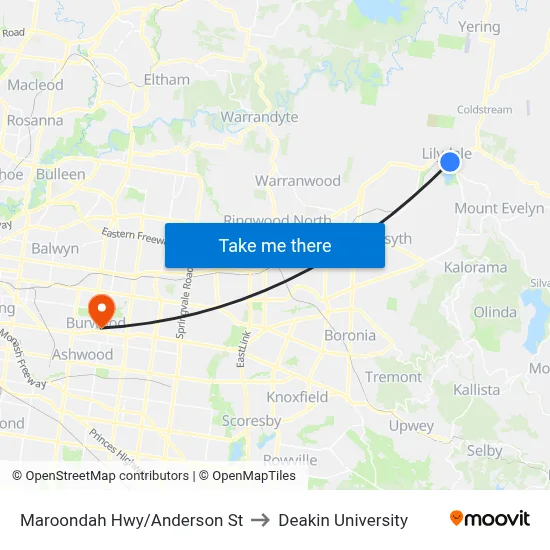 Maroondah Hwy/Anderson St to Deakin University map