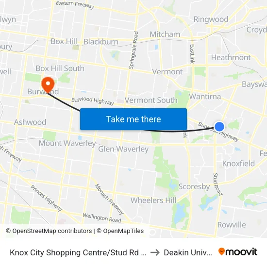 Knox City Shopping Centre/Stud Rd to Deakin University map