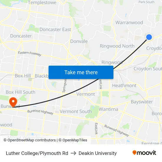Luther College/Plymouth Rd to Deakin University map