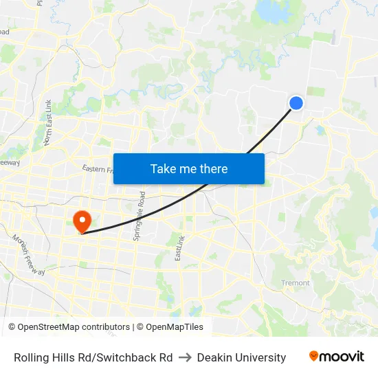 Rolling Hills Rd/Switchback Rd to Deakin University map