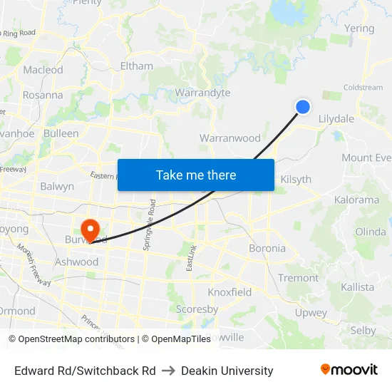 Edward Rd/Switchback Rd to Deakin University map