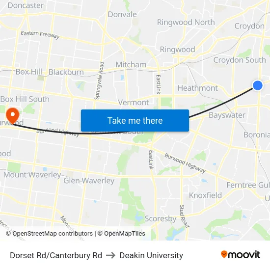 Dorset Rd/Canterbury Rd to Deakin University map