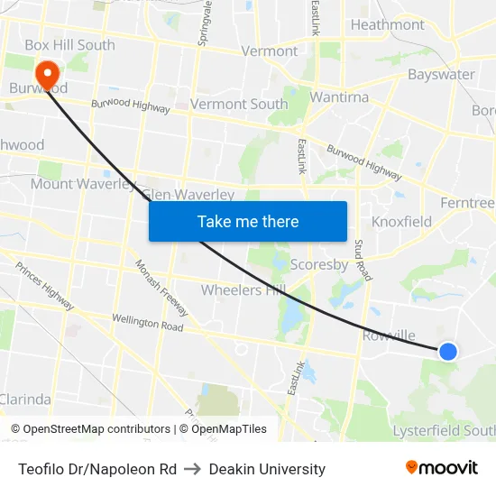 Teofilo Dr/Napoleon Rd to Deakin University map