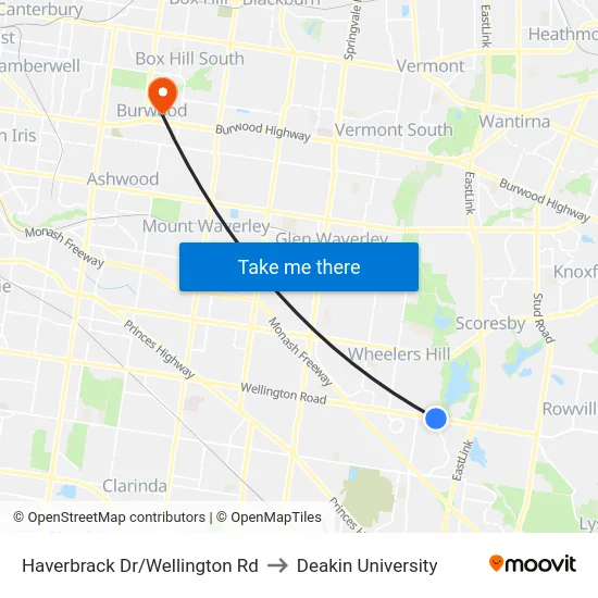Haverbrack Dr/Wellington Rd to Deakin University map