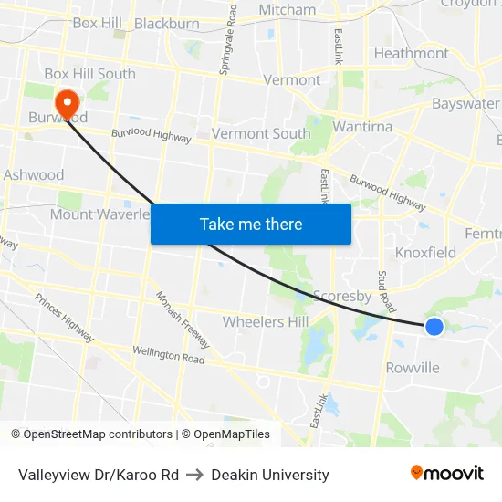 Valleyview Dr/Karoo Rd to Deakin University map