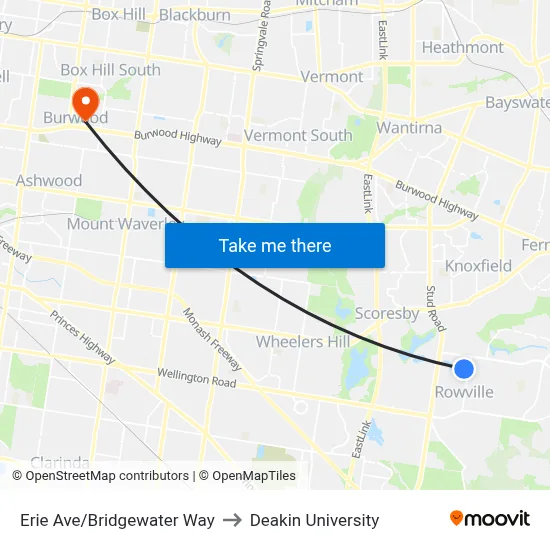 Erie Ave/Bridgewater Way to Deakin University map