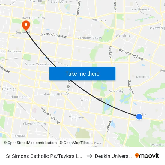 St Simons Catholic Ps/Taylors Lane to Deakin University map