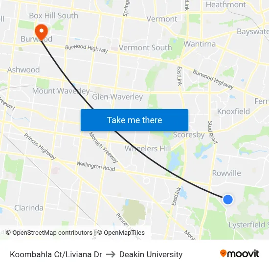 Koombahla Ct/Liviana Dr to Deakin University map