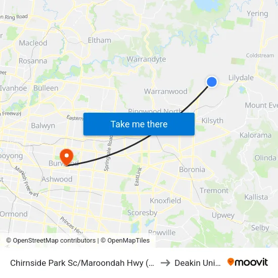 Chirnside Park Sc/Maroondah Hwy to Deakin University map