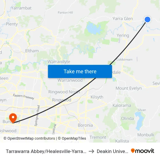 Tarrawarra Abbey/Healesville-Yarra Glen Rd to Deakin University map