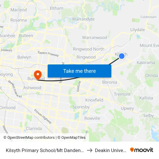 Kilsyth Primary School/Mt Dandenong Rd to Deakin University map
