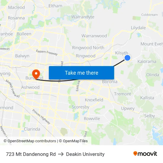723 Mt Dandenong Rd to Deakin University map