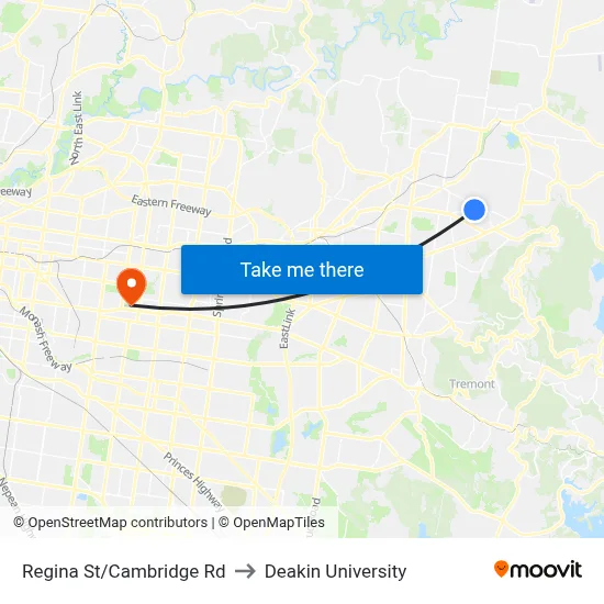 Regina St/Cambridge Rd to Deakin University map