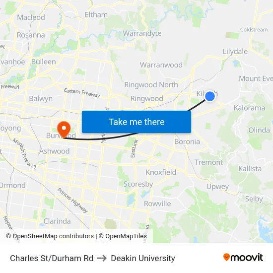 Charles St/Durham Rd to Deakin University map