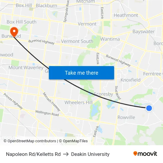 Napoleon Rd/Kelletts Rd to Deakin University map