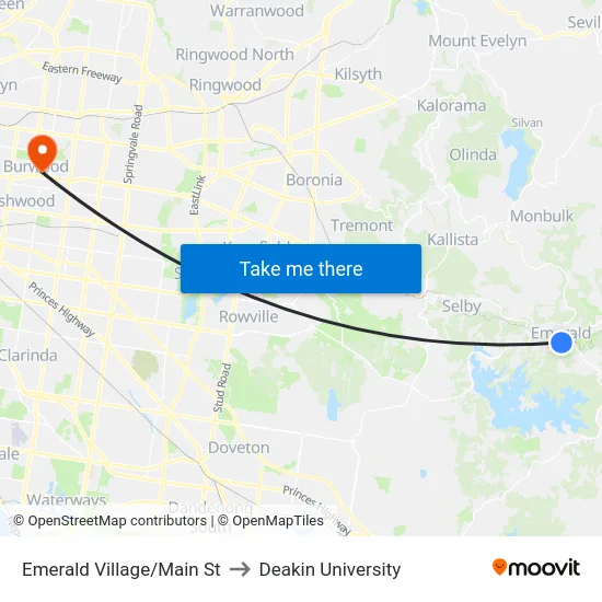 Emerald Village/Main St to Deakin University map