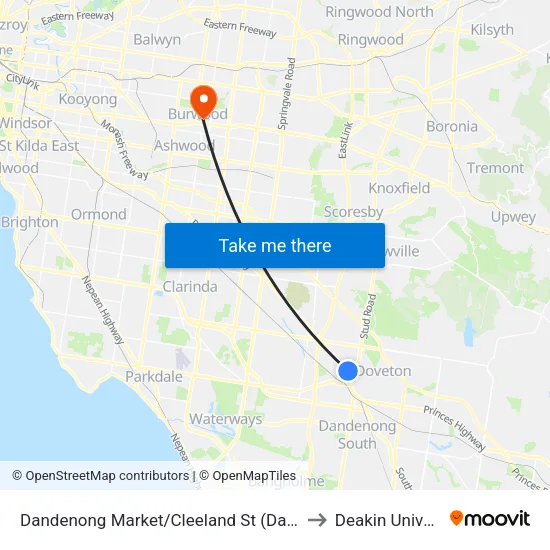 Dandenong Market/Cleeland St to Deakin University map