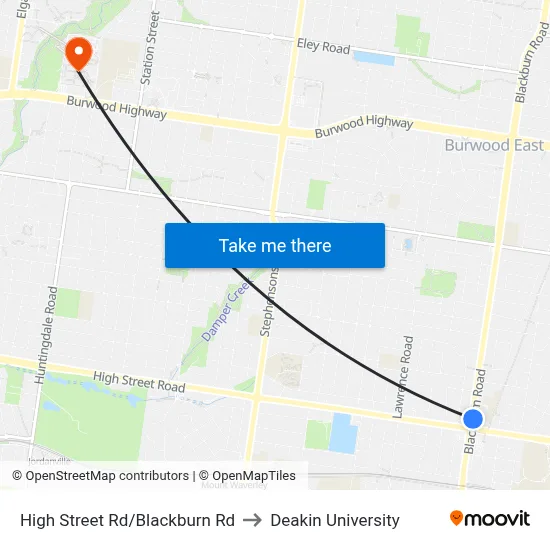High Street Rd/Blackburn Rd to Deakin University map