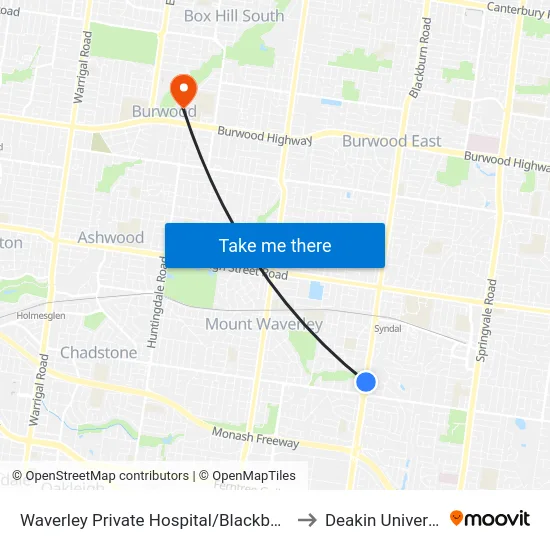 Waverley Private Hospital/Blackburn Rd to Deakin University map
