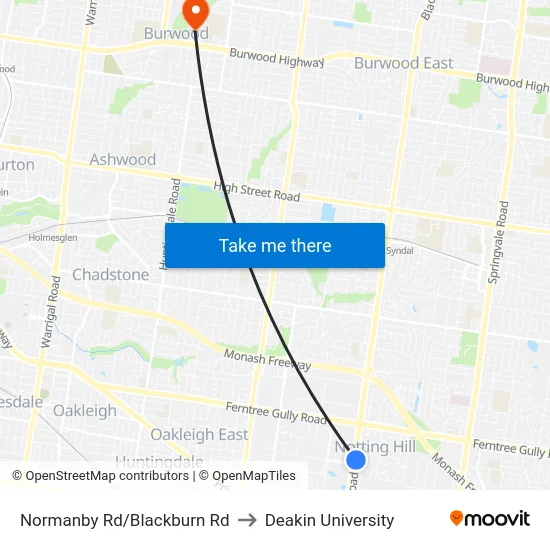 Normanby Rd/Blackburn Rd to Deakin University map